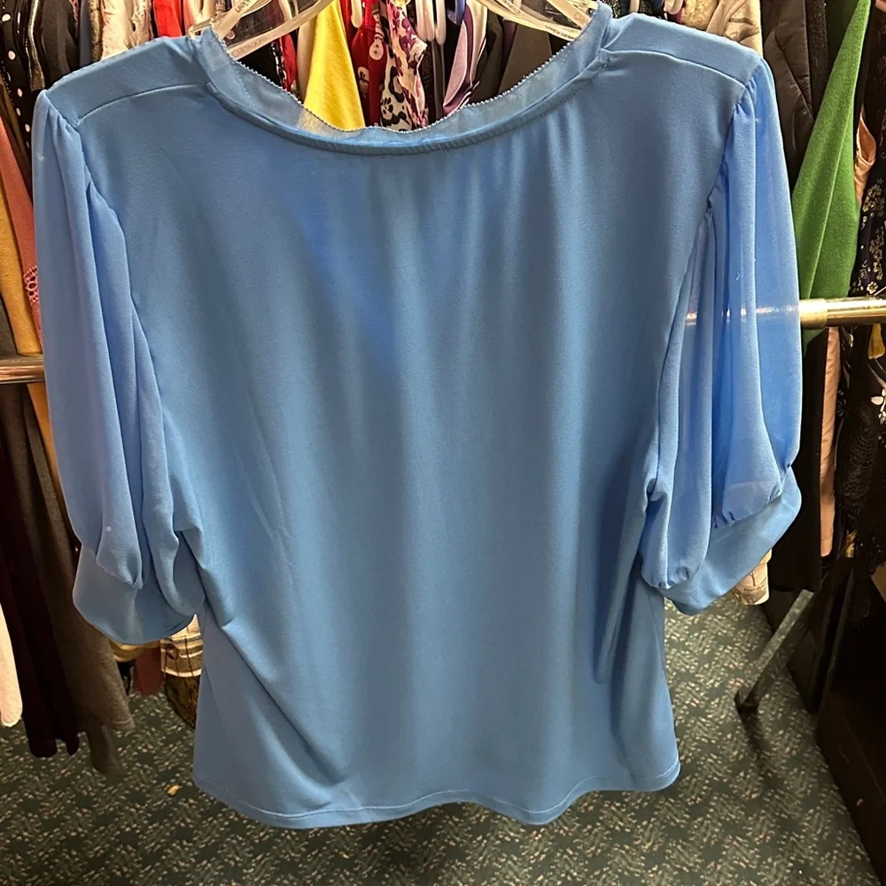 Calvin Klein Blue V-Neck Blouse - Picture 3 of 4